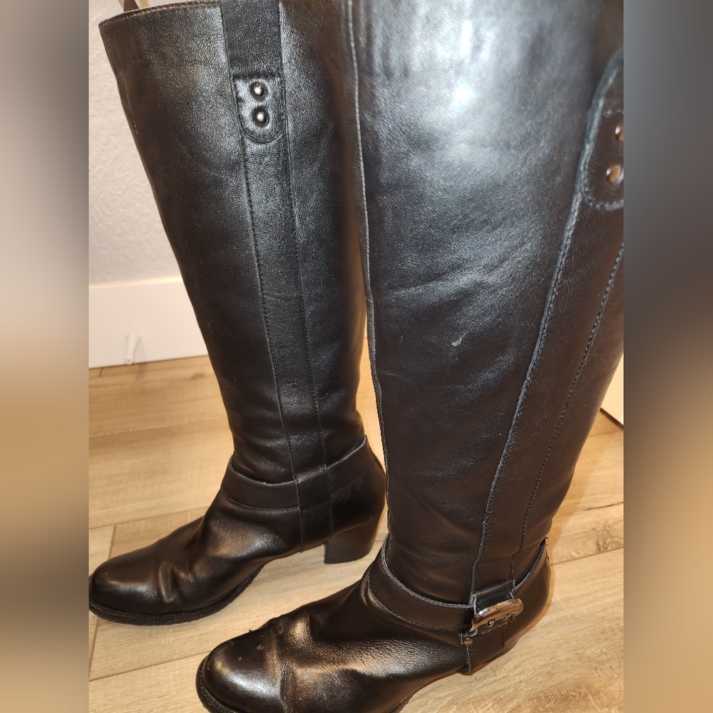 Tall black soft leather boots, size 10, Adrienne Vittadini